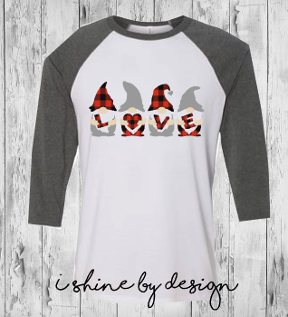 NEW - LOVE gnomies - white/heather - adult sizes only